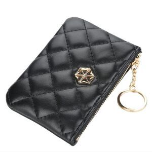 Women's Vegan Leather Zip Change Coin Purse Card Wallet with Keychain Ring Gifts